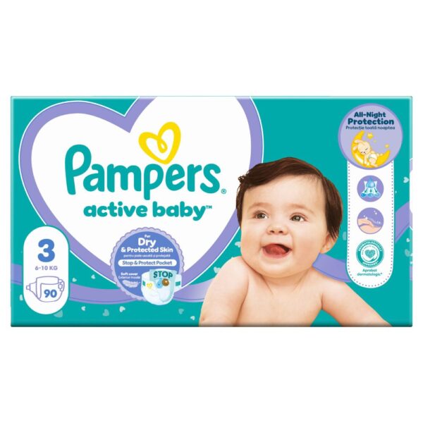 PAMPERS Active Baby Пелени за бебиња бр. 3 (6-10 кг), 90 пелени