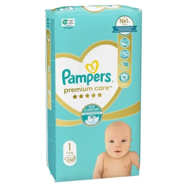 PAMPERS Premium Care Пелени за бебиња бр. 1 (2-5 кг), 50 пелени
