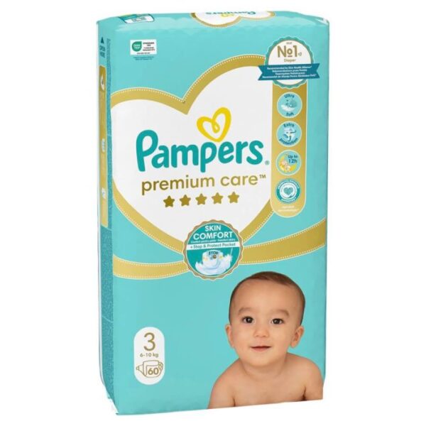 PAMPERS Premium Care Пелени за бебиња бр. 3 (6-10 кг), 60 пелени