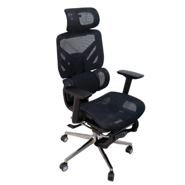 Менаџерски стол Ergonic – црн (со потпирач за нозе и механизам за релаксација)