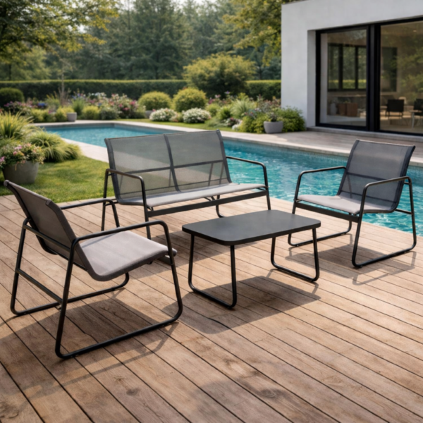VERANO Lounge сет TX-F005 – фотелја + двосед + клуб маса (83×44.5×41 cm)
