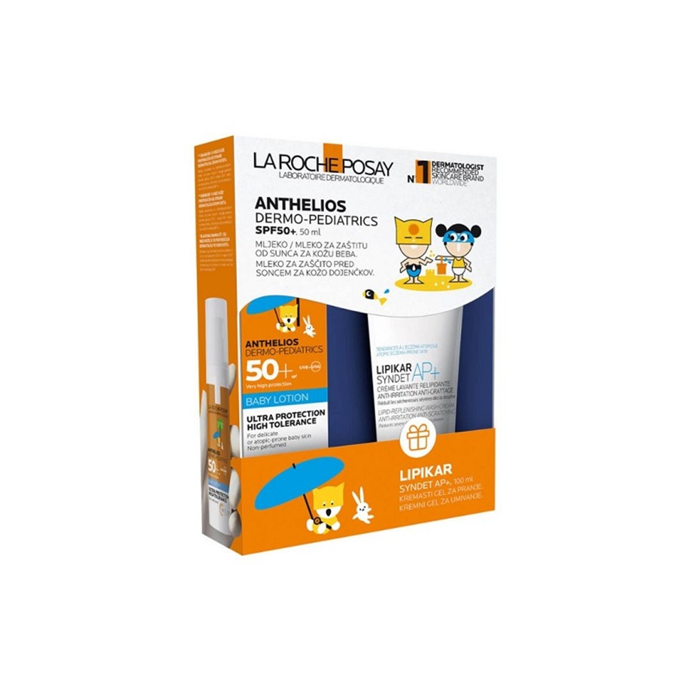 xr:d:DAGB10FNh1Q:17,j:8142932378409196041,t:24040818 LA ROCHE SET ANTHELIOS BABY LOTION SPF50 50ML + LIPIKAR SYNDET 100ML 50ML - Image 1