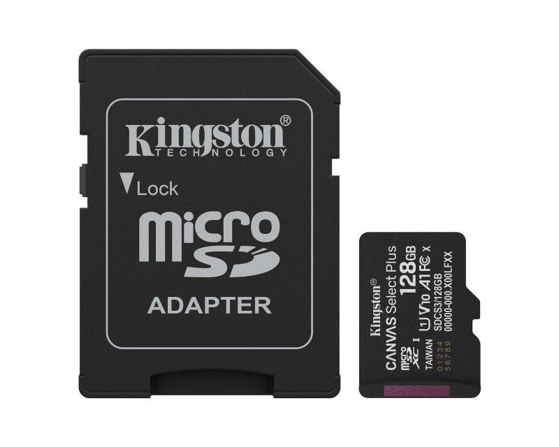 sdcs3128gb Secure Digital Micro Kingston 128GB SDXC Canvas Select Plus cl10 UHS-I V10 150MB Read A1 w/Adapter - Image 1